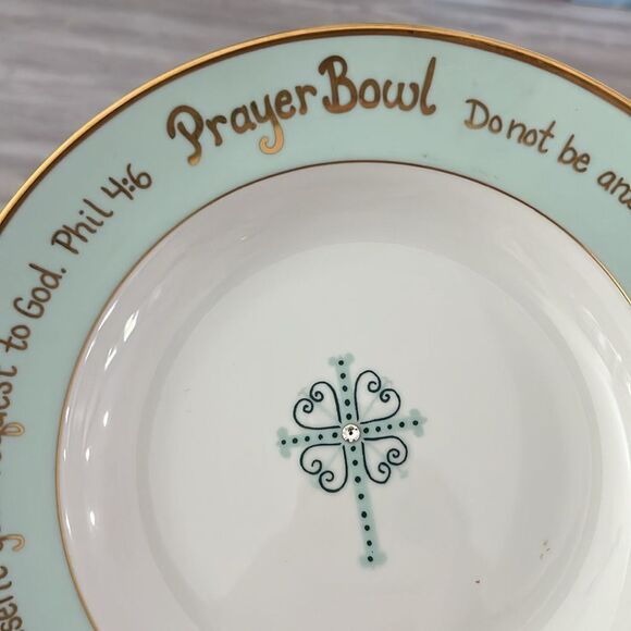 Prayer Bowl The Angie Hand Painted in Portugal 18k Gold Phil 4:6 - Picture 3 of 4